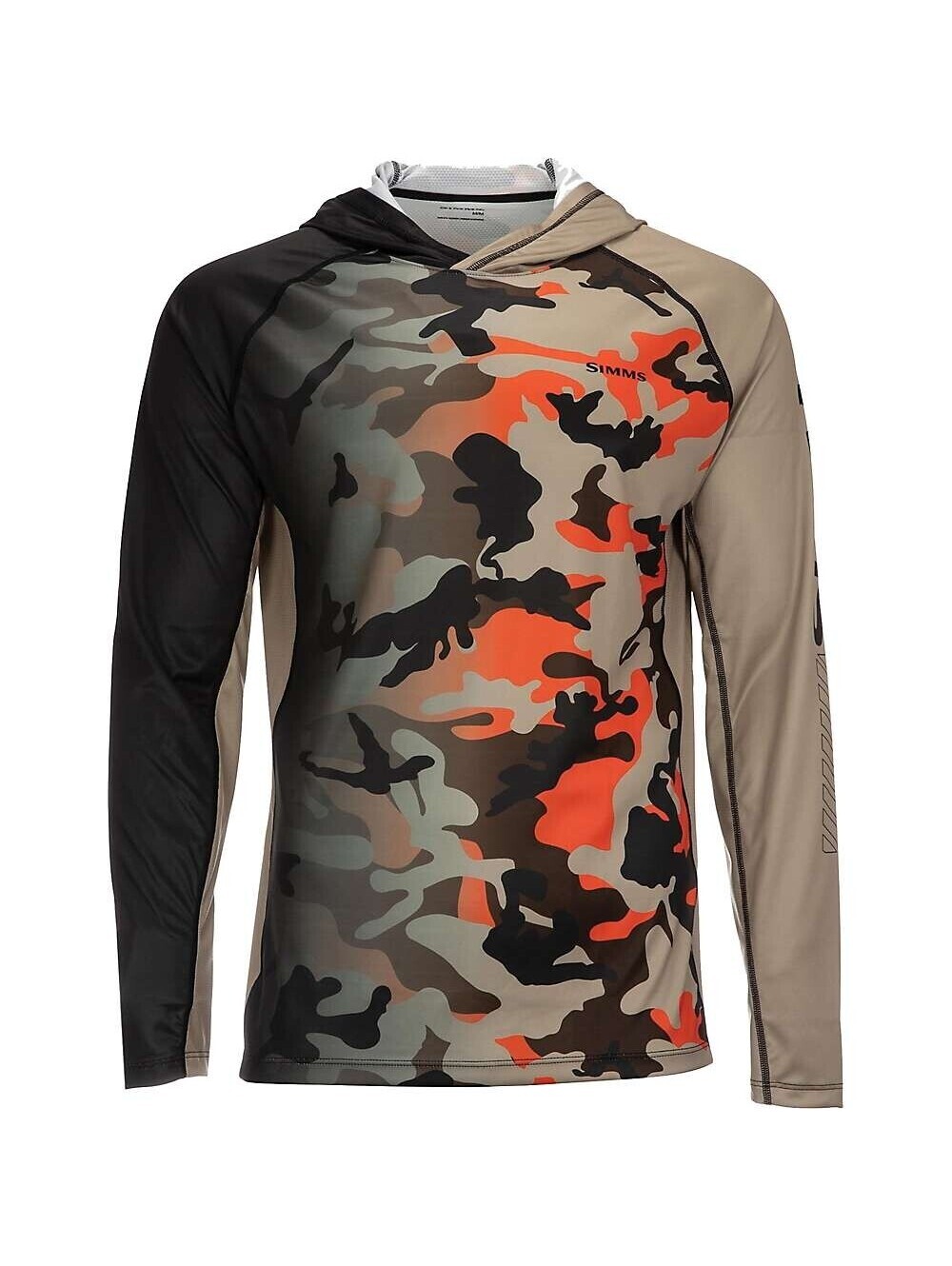 Simms Mens SolarVent Pro Long Sleeve T-Shirt Tee Woodland Camo Flame M